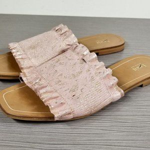Lewit Cassandra Ruffle Slide Sandal, Rose Gold Textile, Womens Size 6.5 / 36.5